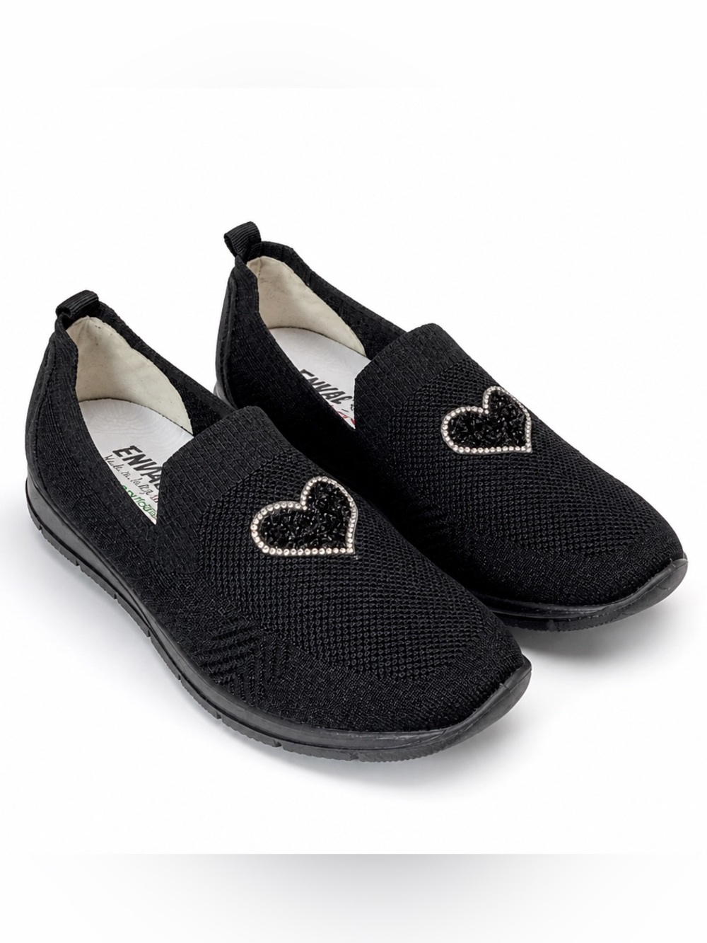 Enval Women’s Black Fabric Slip-On Comfort Loafers with Heart Accent - Picture 4 of 12